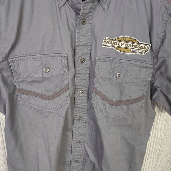 Vintage Harley Davidson Men’s Medium Grey Motor Clothes Mechanic Button Shirt - Picture 2 of 9